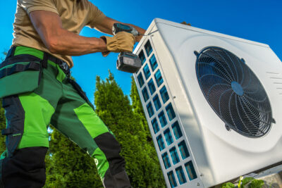 rsz hvac technician installing large modern heat pump utc x